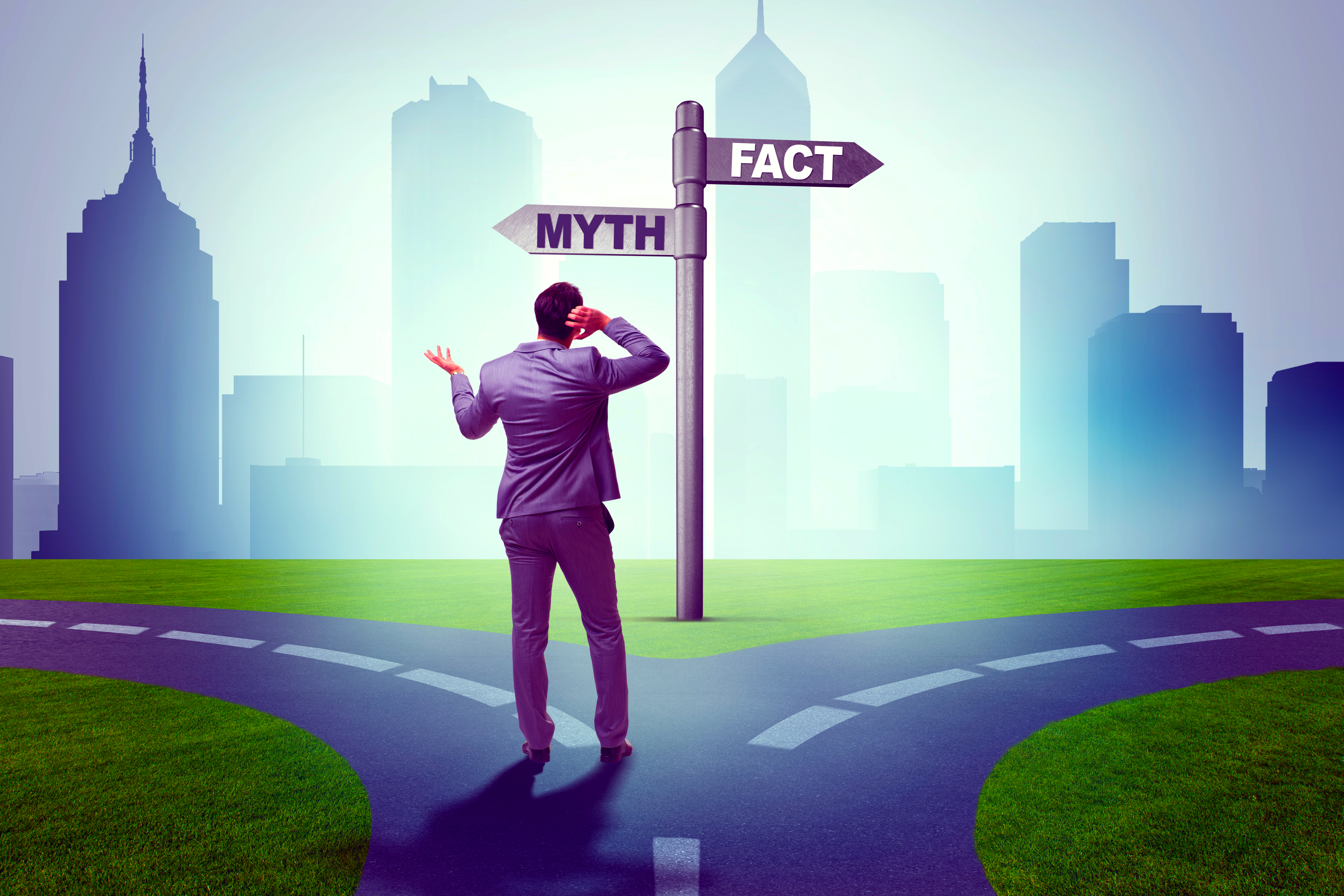 Man in Saleslane crossroad debating likability myths vs facts